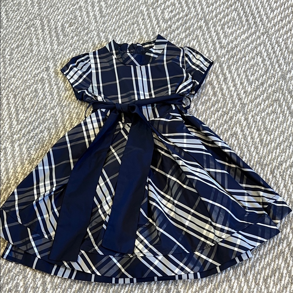 Elegant Navy Plaid Kids Dress